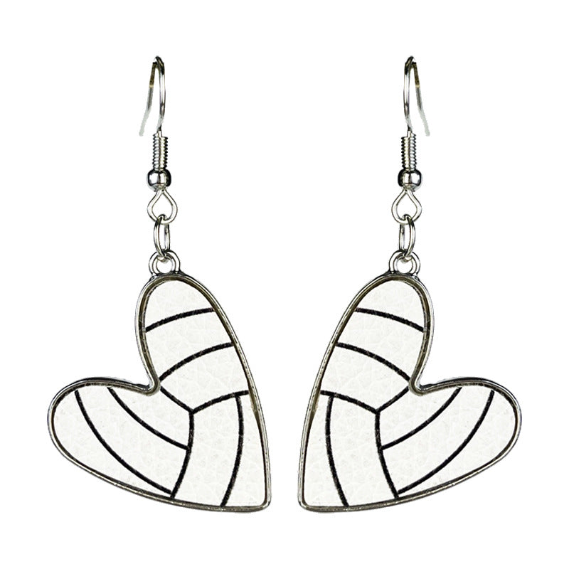 Wholesale 2 Pairs/pack Sports Season Football Rugby Basketball Baseball Leather Metal Heart Earrings
